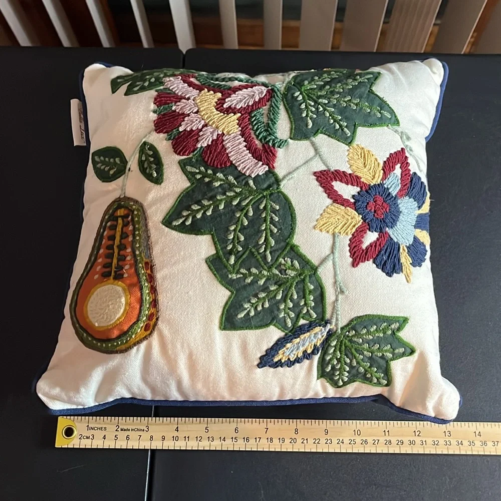 BELLA LUXE Embroidered Floral Pillow 12X12